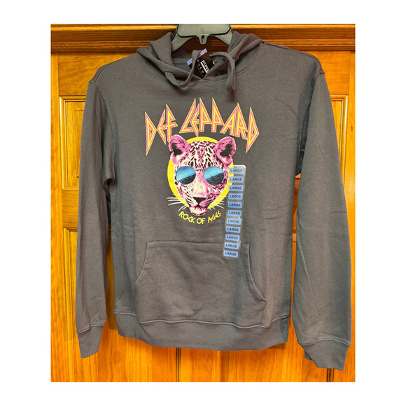 UNISEX Def Leppard Rock of Ages Charcoal Hoodie Pink Leopard Sunglasses XXL NWT - Picture 6 of 9